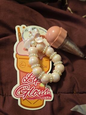 Lucky Model Lip Gloss Bead Stretch Bracelet with Bow - Pink